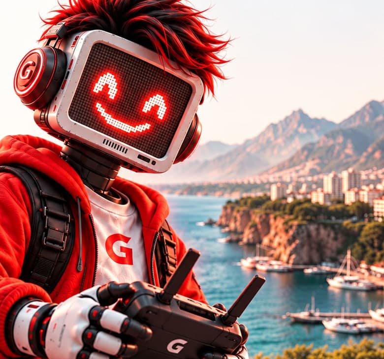Gusso Media robot maskotu, Antalya kıyısında drone kumandası ile