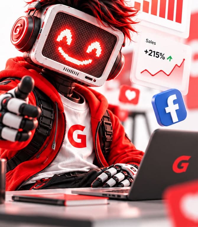 Gusso Media maskotu, kampanya performans panelleri önünde